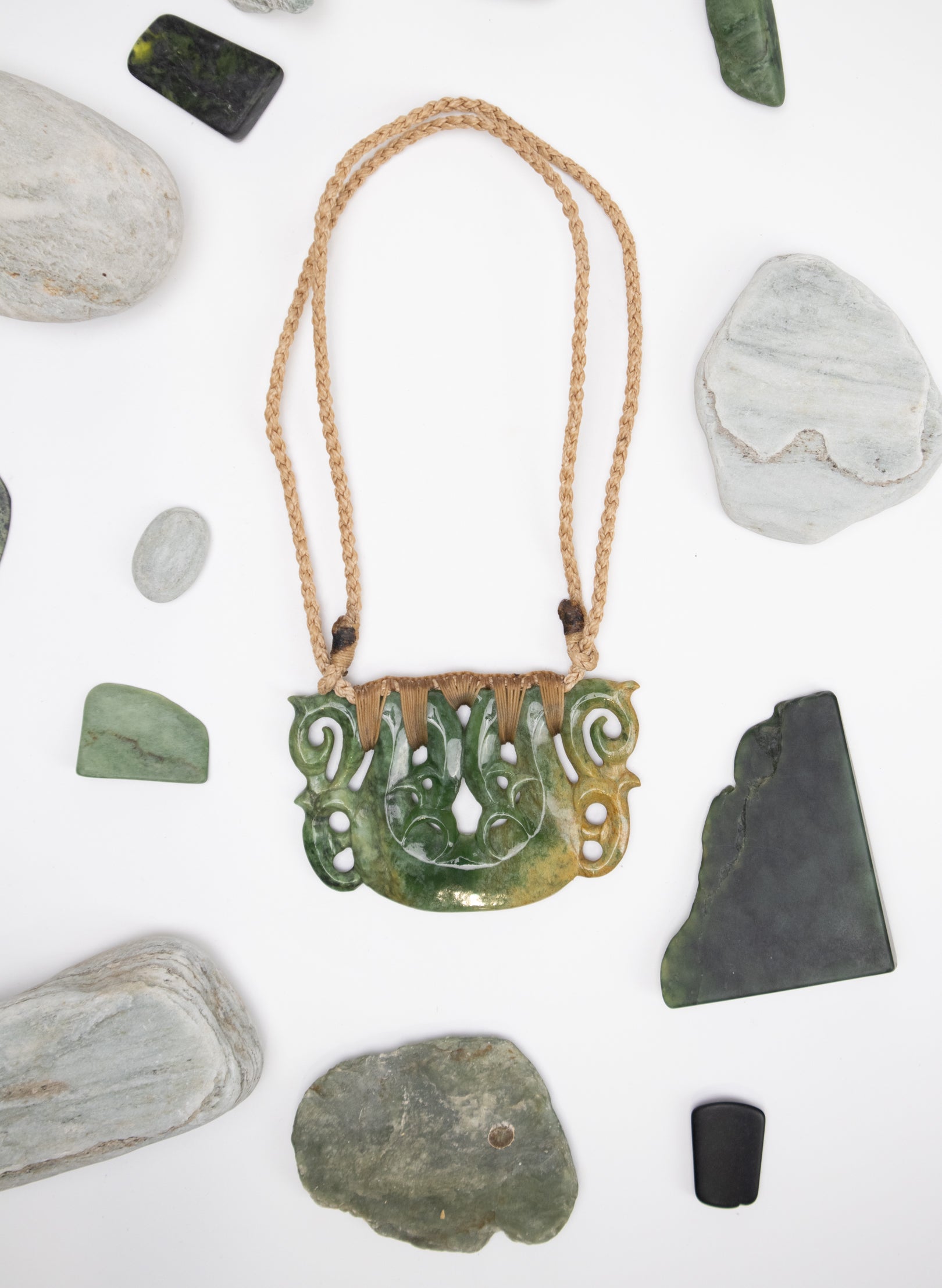 Carved Double Pounamu Manaia Pendant