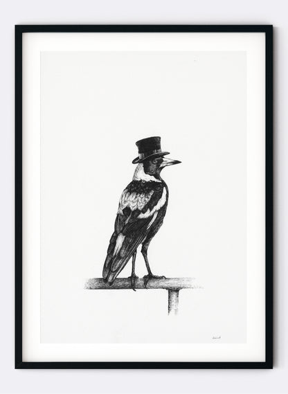 Top Hat Magpie - Giclée Print