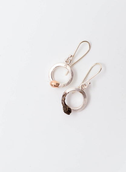 Curled Burnt &amp; Live Match Earrings - Sterling Silver &amp; Rose Gold