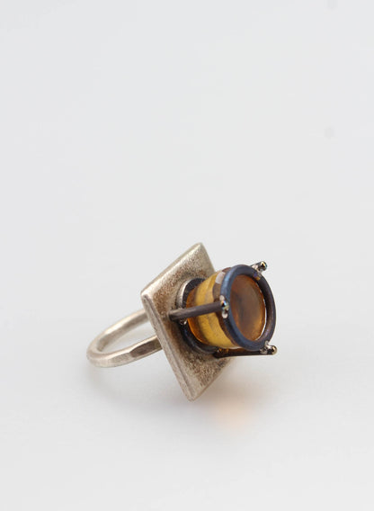 NZ Amber + Titanium + Silver Ring