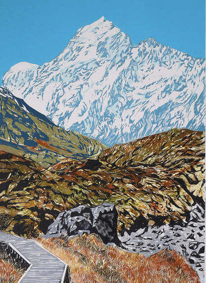 Mt Aoraki - Woodblock Print