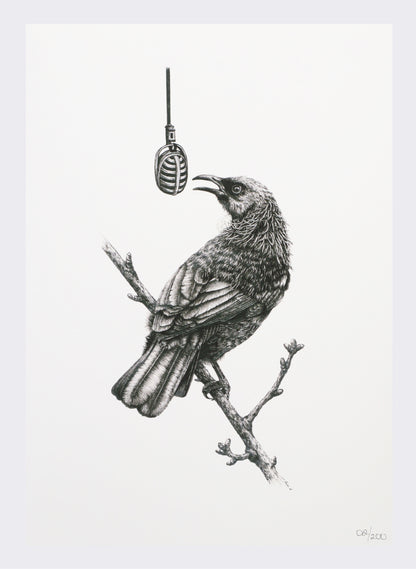 Tūī with Microphone - Giclée Print